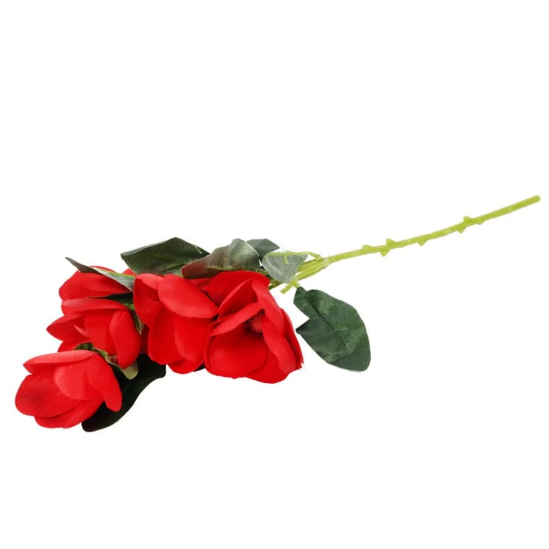 Gałązka Dekoracyjna z 5 Czerwonych Magnolii Wyglądających Jak Żywe, 45 cm — zdjęcie 3