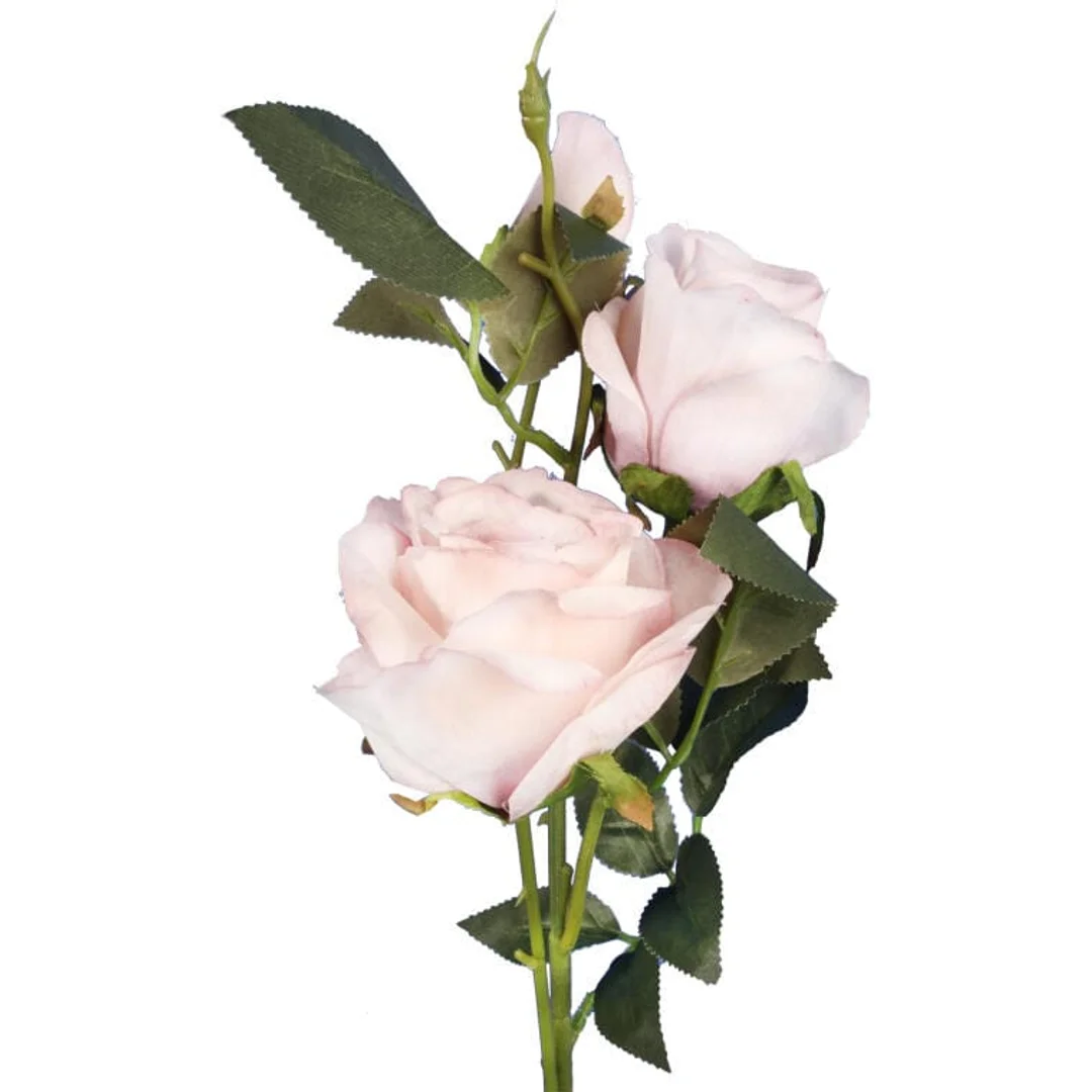 Gałązka Dekoracyjna z Trzema Sztucznymi Różami Jasnoróżowymi, 65 cm — zdjęcie 2