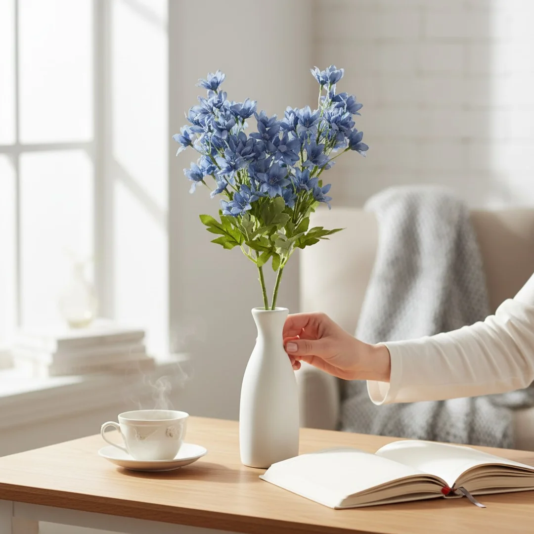 GAŁĄZKA KWIATÓW do wazonu HORTENSJA BUKIETOWA niebieska 58 cm — zdjęcie 6