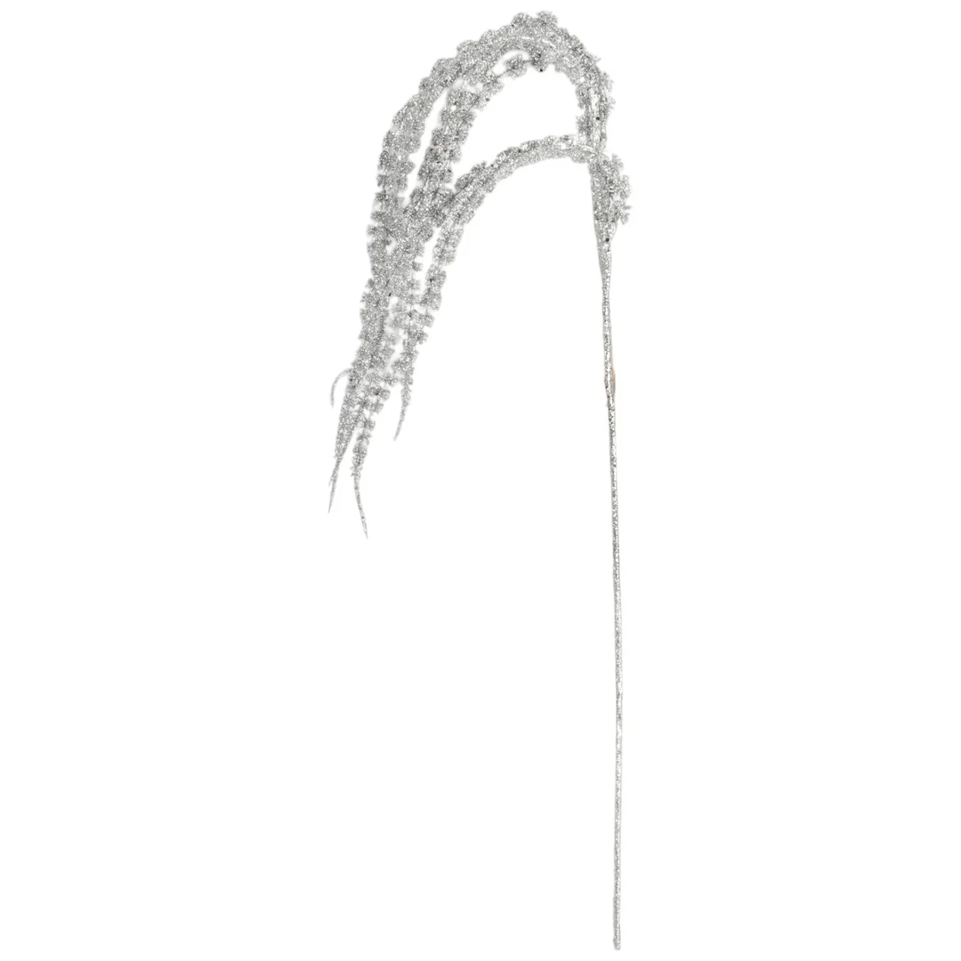 Gałązka świąteczna bogato zdobiona z brokatem SZARŁAT (amarantus) 99 cm kolor srebrny — zdjęcie 2