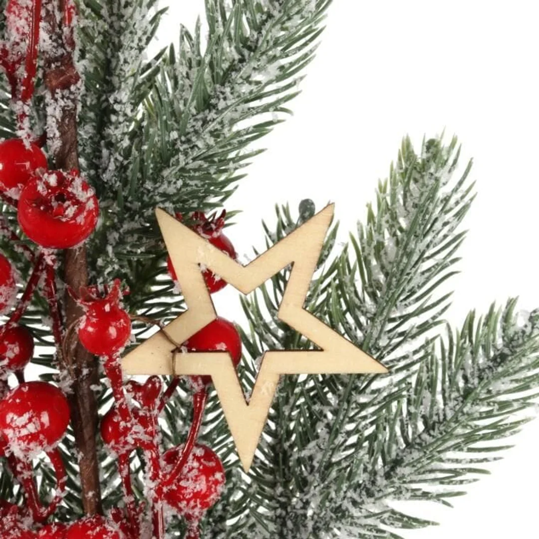 GAŁĄZKA ŚWIERKOWA z JARZĘBINĄ I GWIAZDKAMI OŚNIEŻONA 64 CM czerwona — zdjęcie 2