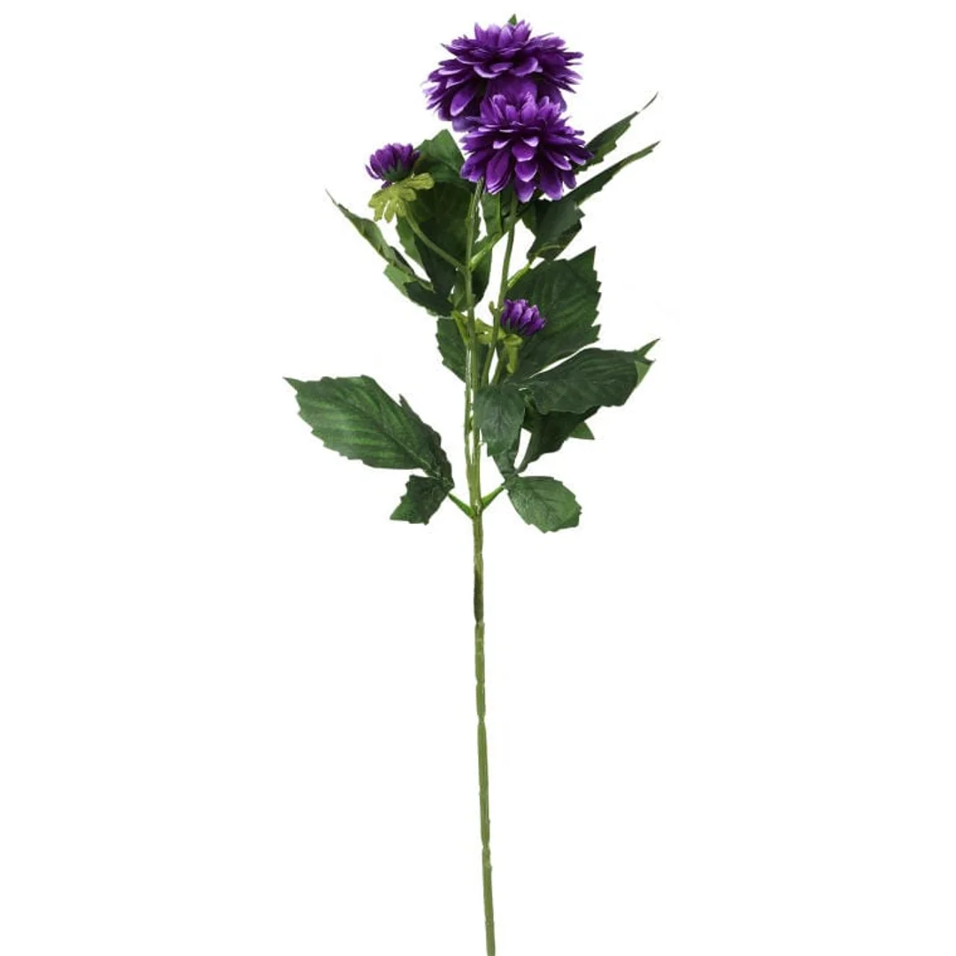 Gałązka sztucznych dalii w kolorze fioletowym - 5 szt., długość 78cm — zdjęcie 2