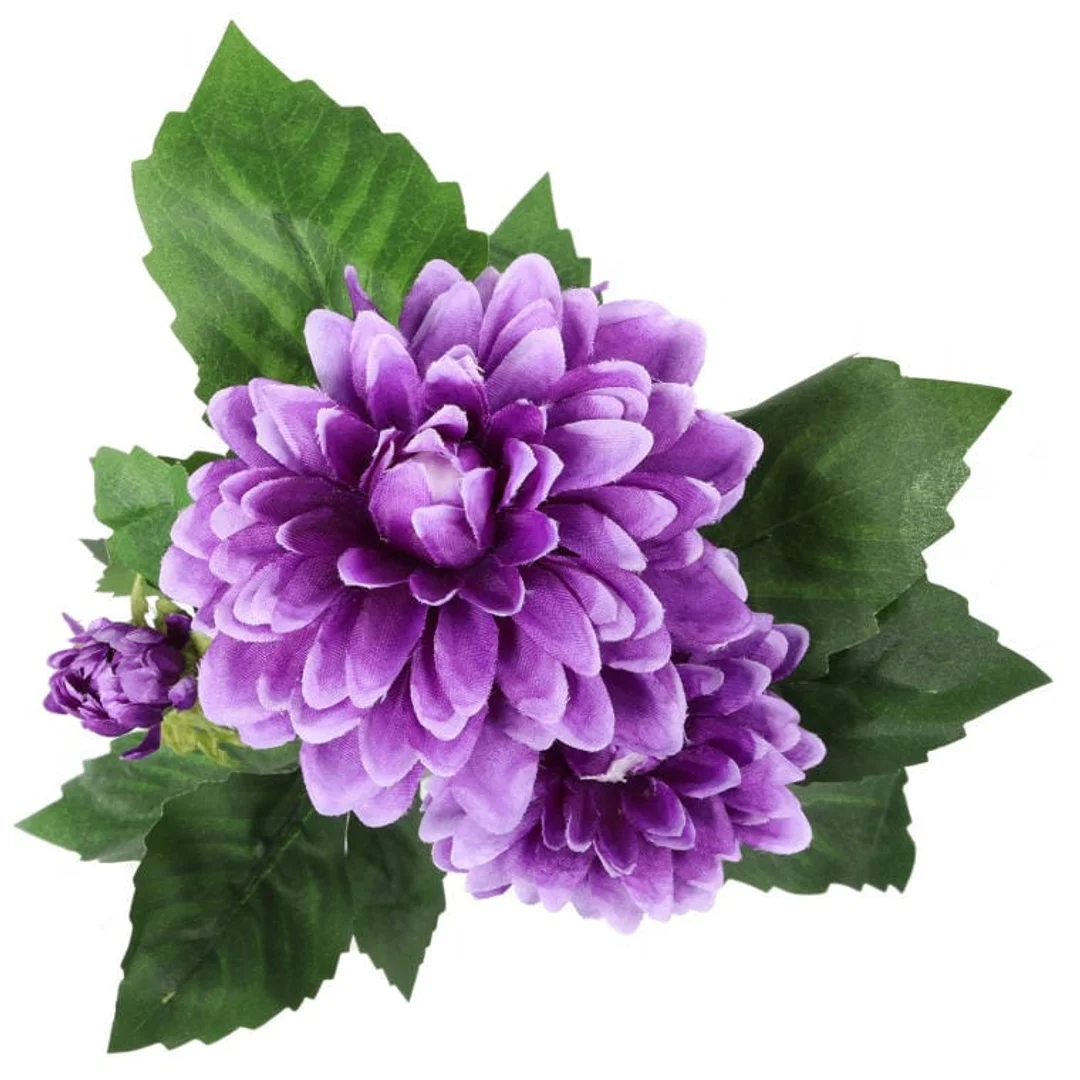 Gałązka sztucznych dalii w kolorze fioletowym - 5 szt., długość 78cm — zdjęcie 3