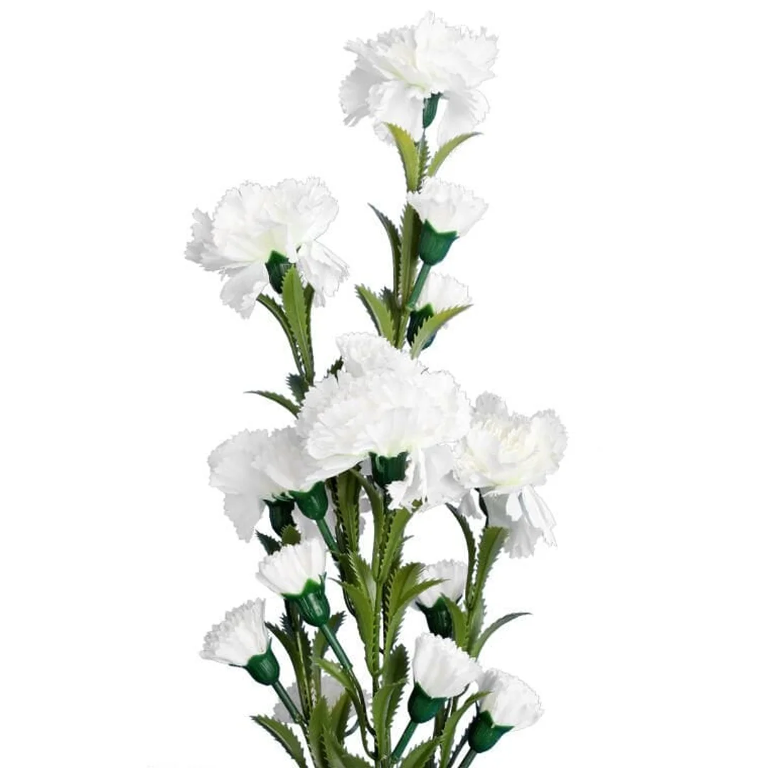 GAŁĄZKA Z BIAŁYMI SZTUCZNYMI GOŹDZIKAMI - 15 KWIATÓW, WYSOKOŚĆ 86 CM — zdjęcie 2