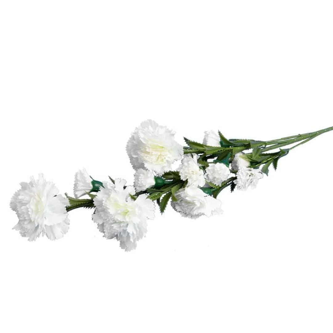 GAŁĄZKA Z BIAŁYMI SZTUCZNYMI GOŹDZIKAMI - 15 KWIATÓW, WYSOKOŚĆ 86 CM — zdjęcie 3