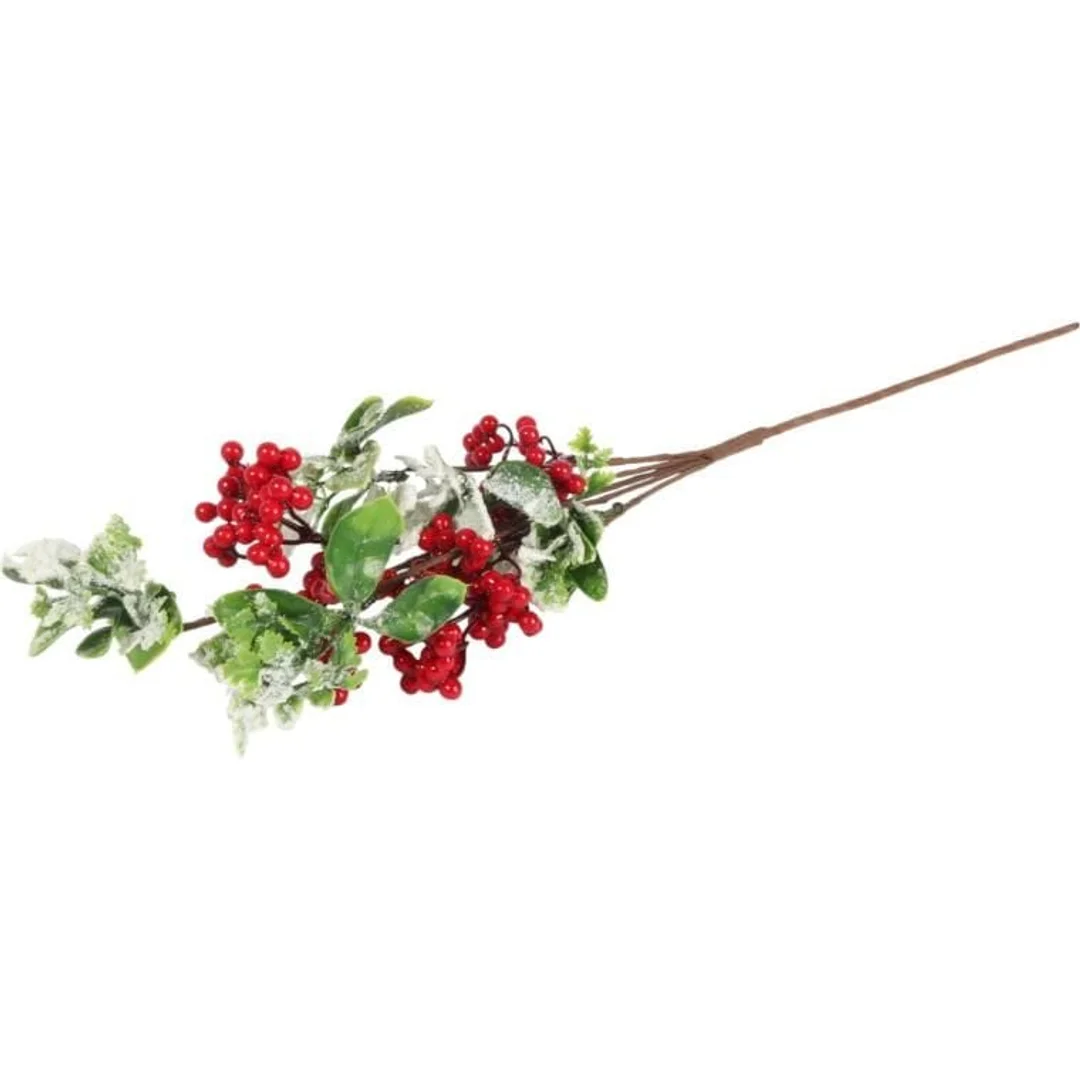GAŁĄZKA z JARZĘBINĄ i ośnieżonymi liścmi 70 CM czerwona — zdjęcie 3