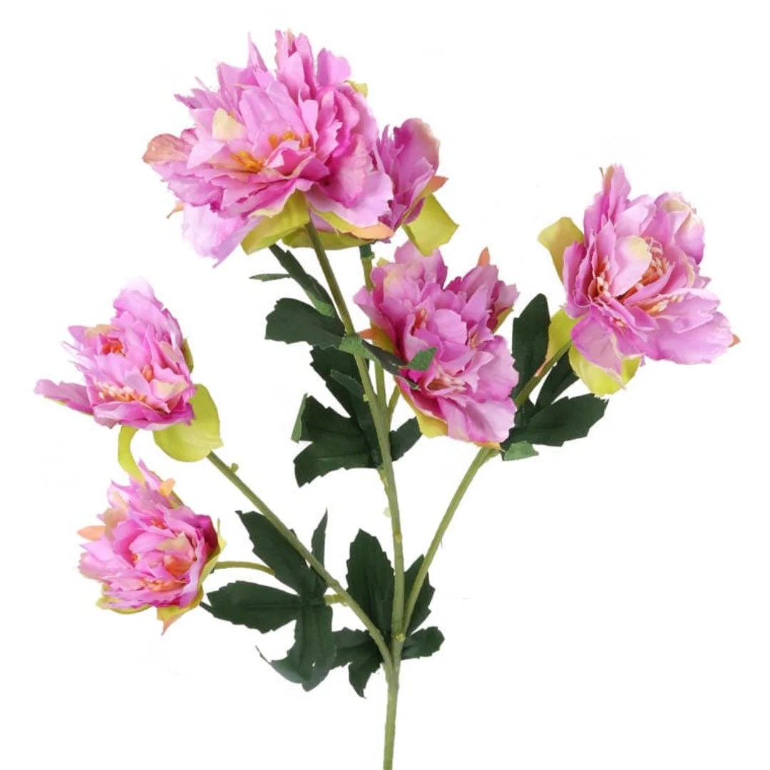 Gałązka z Sześcioma Mini Piwoniami Fioletowymi - Kwiat Sztuczny 60 cm — zdjęcie 2