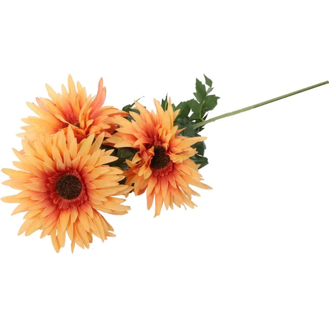 Gałązka z trzema sztucznymi gerberami w kolorze ciemnożółtym, 80 cm — zdjęcie 3