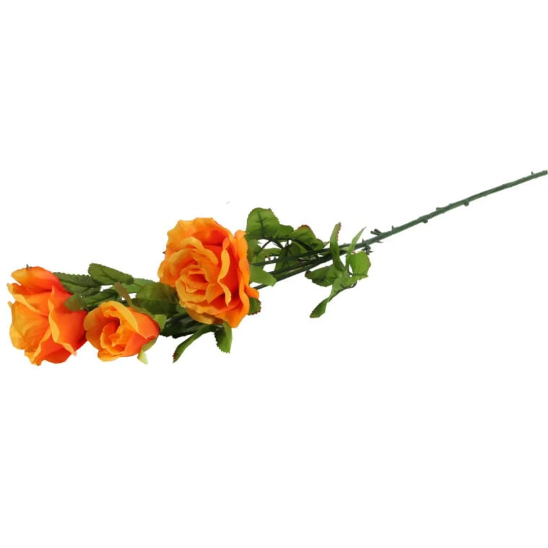 Gałązka z Trzema Sztucznymi Różami - Pomarańczowe, Realistyczne Dekoracje, 68 cm — zdjęcie 3