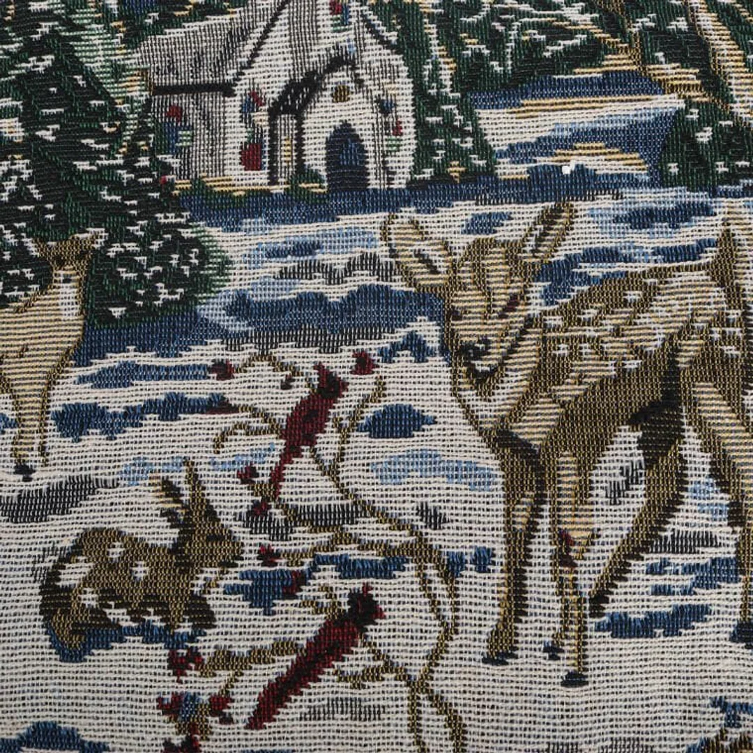 Gobelinowa Poszewka na Poduszkę w Świąteczne Jelonki - Niebiesko-Kremowa 38x38 cm — zdjęcie 4