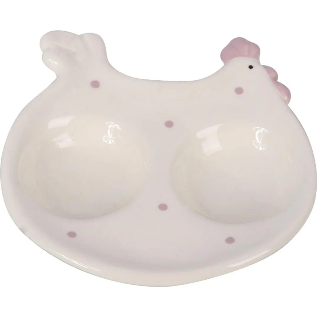 Keramiczny Talerzyk-Podstawka na Sól i Pieprz Kura Wielkanocna w Fioletowe Kropki — zdjęcie 2