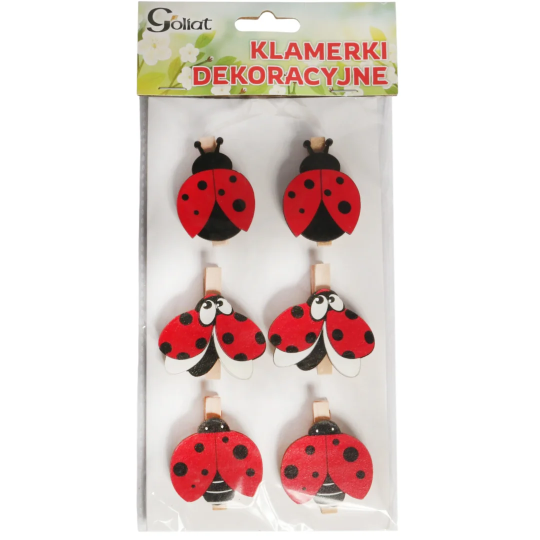 Klamerki drewniane spinacze mini z biedronką 6 szt. — zdjęcie 2