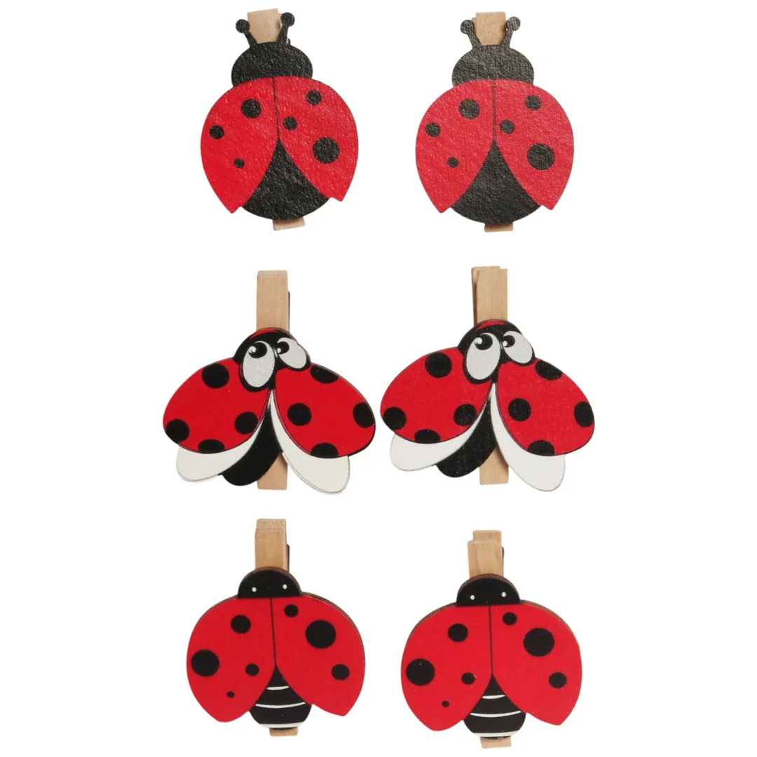 Klamerki drewniane spinacze mini z biedronką 6 szt. — zdjęcie 3