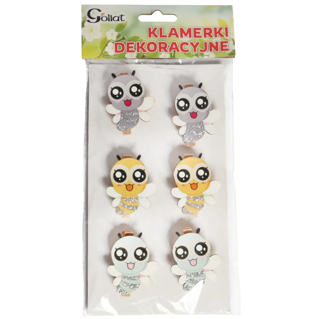 Klamerki drewniane spinacze mini z pszczółką 6 szt. — zdjęcie 2