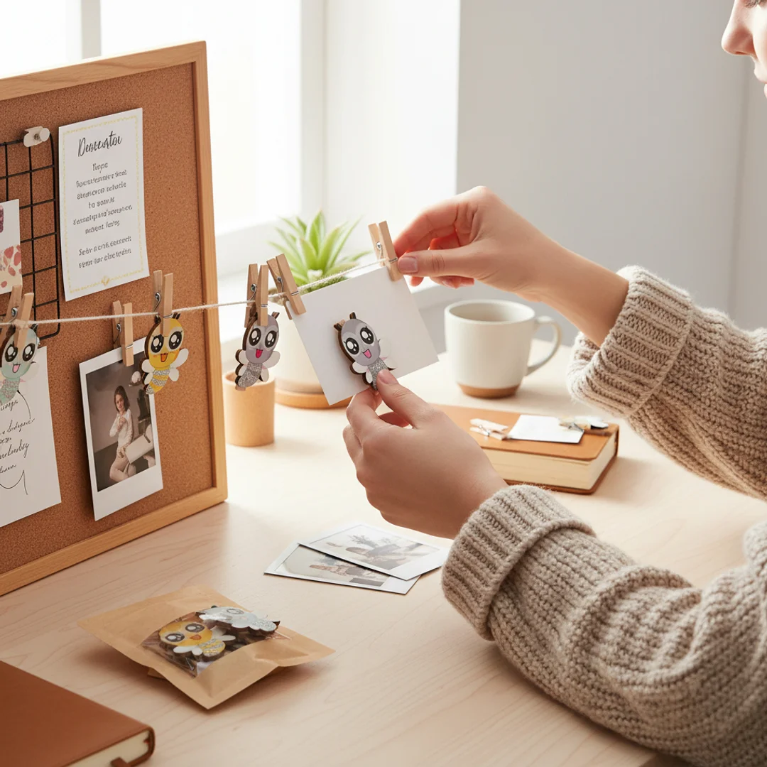 Klamerki drewniane spinacze mini z pszczółką 6 szt. — zdjęcie 6
