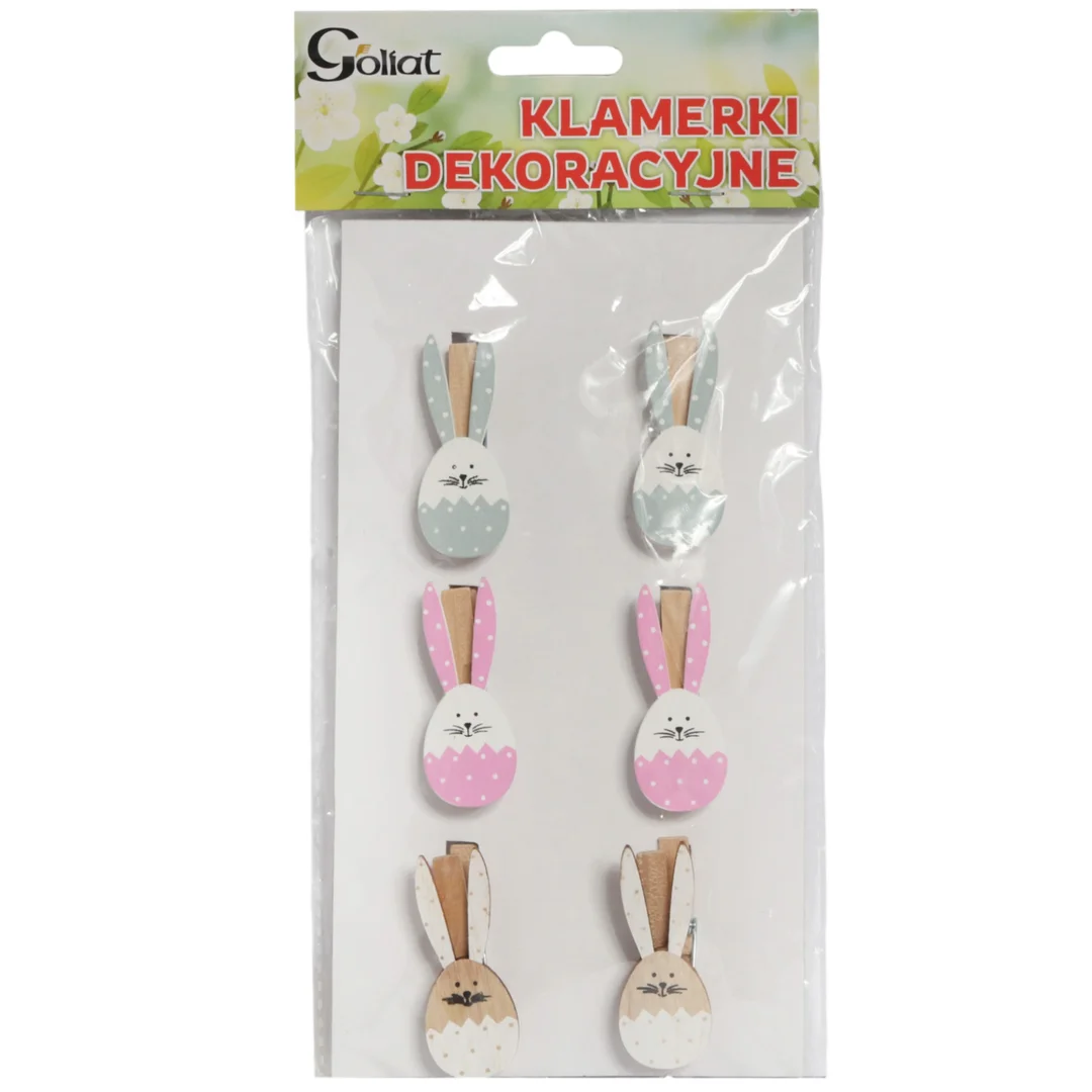 Klamerki drewniane spinacze mini z zajączkiem w 6 szt. II — zdjęcie 2
