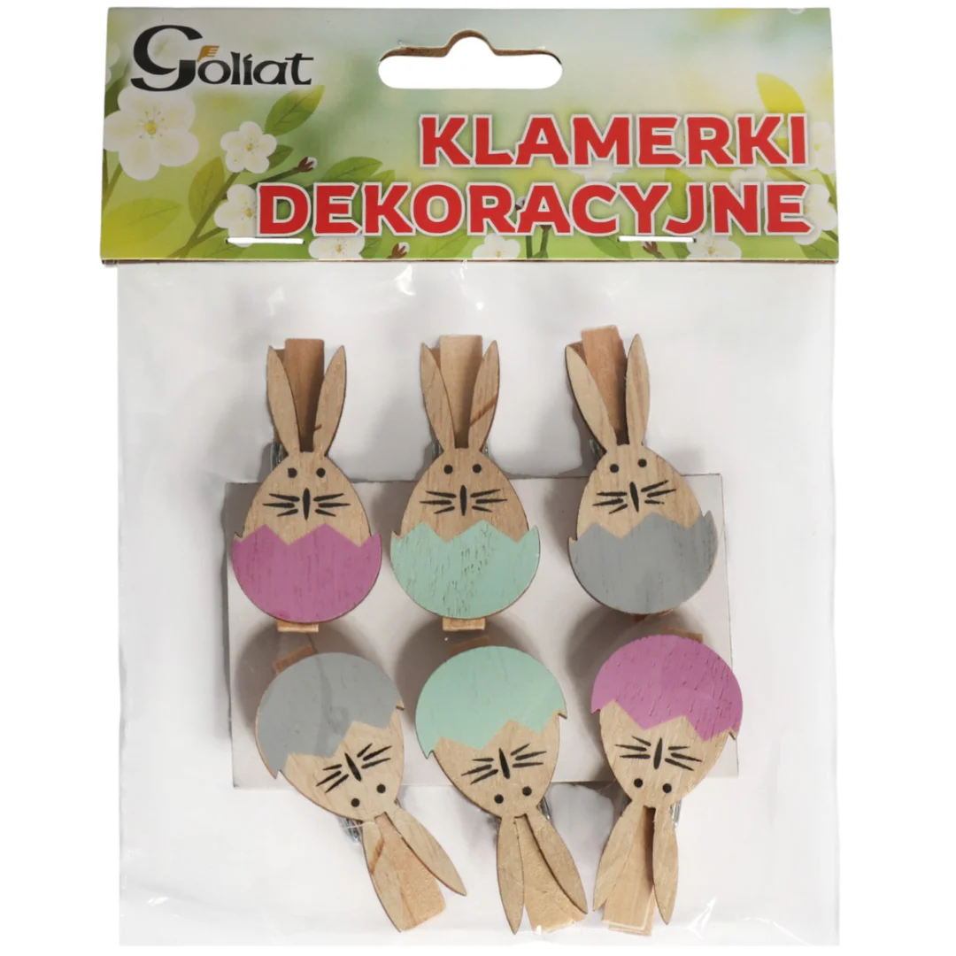 Klamerki drewniane spinacze mini z zajączkiem w jajku 6 szt. — zdjęcie 2