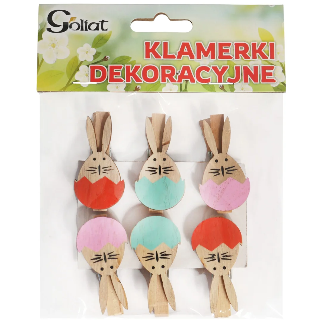 Klamerki drewniane spinacze mini z zajączkiem w jajku 6 szt. II — zdjęcie 2
