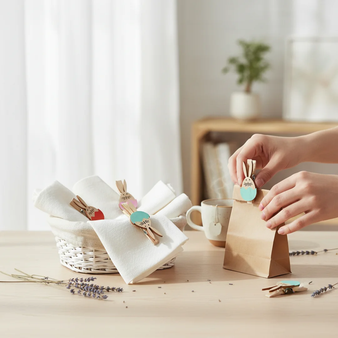 Klamerki drewniane spinacze mini z zajączkiem w jajku 6 szt. II — zdjęcie 5