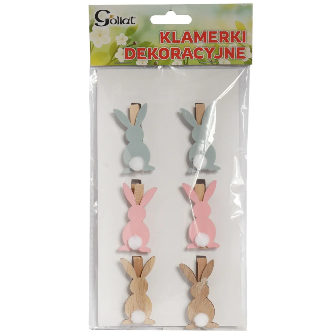 Klamerki drewniane spinacze mini zajączek z ogonkiem w 6 szt. II — zdjęcie 3