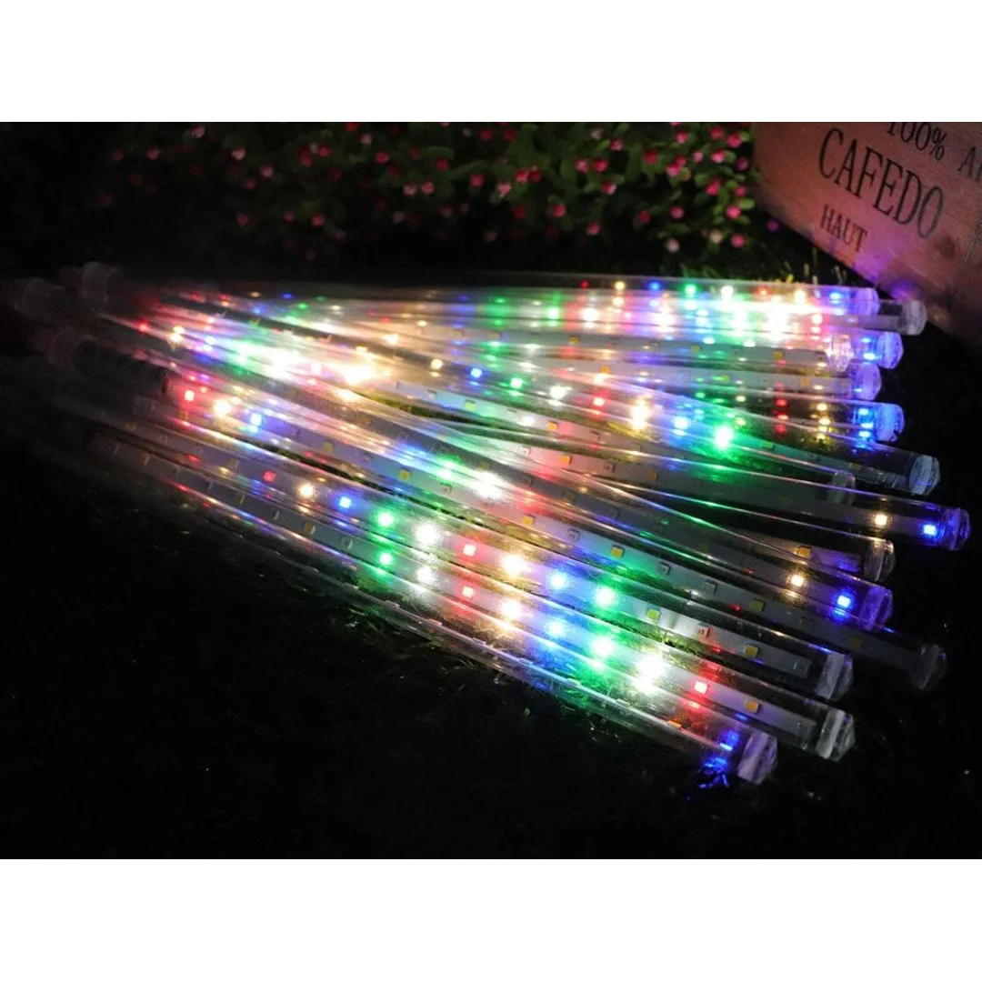 Kolorowe Meteory Świetlne na Zewnątrz - Dekoracyjne Lampy LED 100cm, zestaw 10 sztuk.
