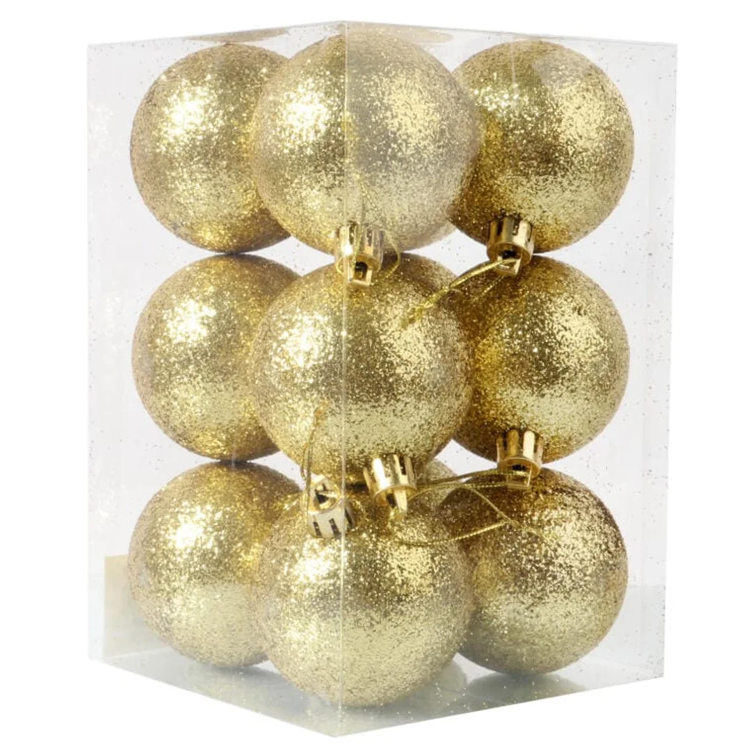 Komplet 12 Złotych Brokatowych Bombek Choinkowych, 6 cm — zdjęcie 2