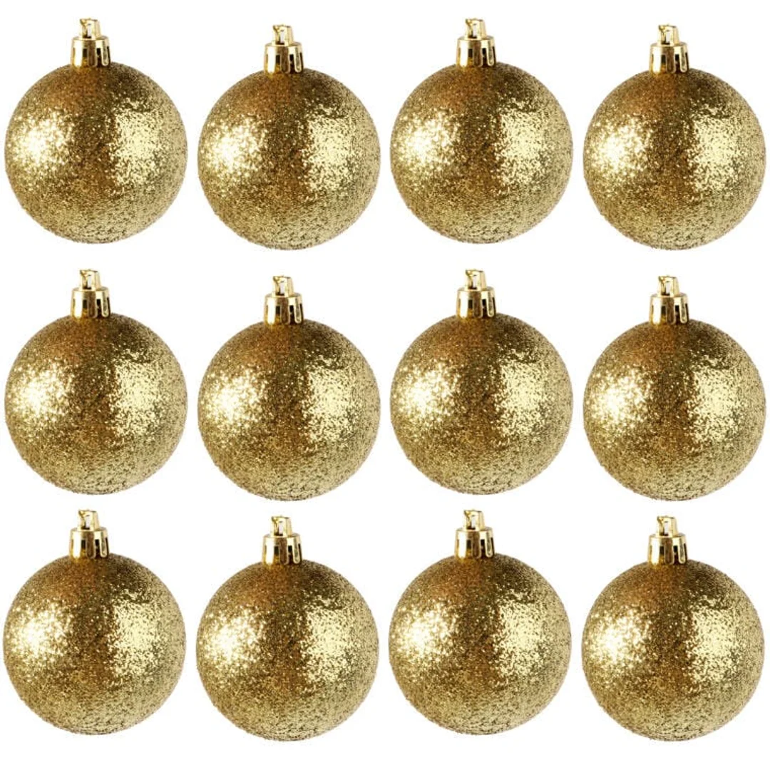Komplet 12 Złotych Brokatowych Bombek Choinkowych, 6 cm — zdjęcie 3
