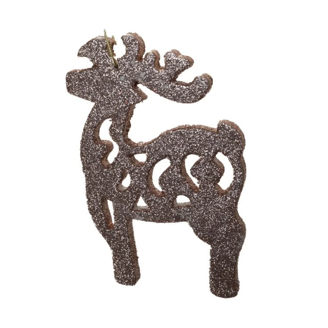 Komplet 3 Złotych, Brokatowych Zawieszek w Kształcie Reniferów, 12 cm — zdjęcie 2