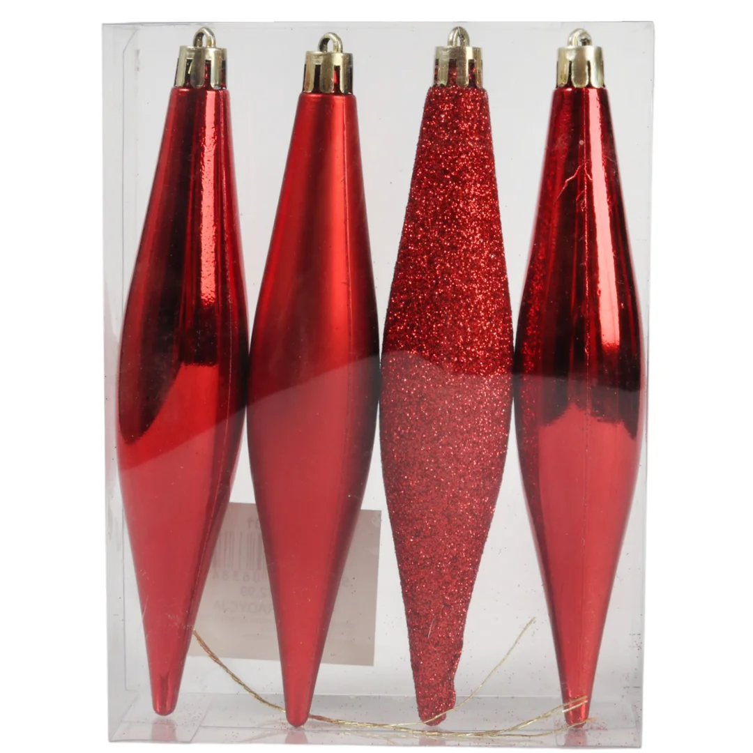 Komplet 4 bombek plastikowych SOPLE 15 cm CZERWONE — zdjęcie 2