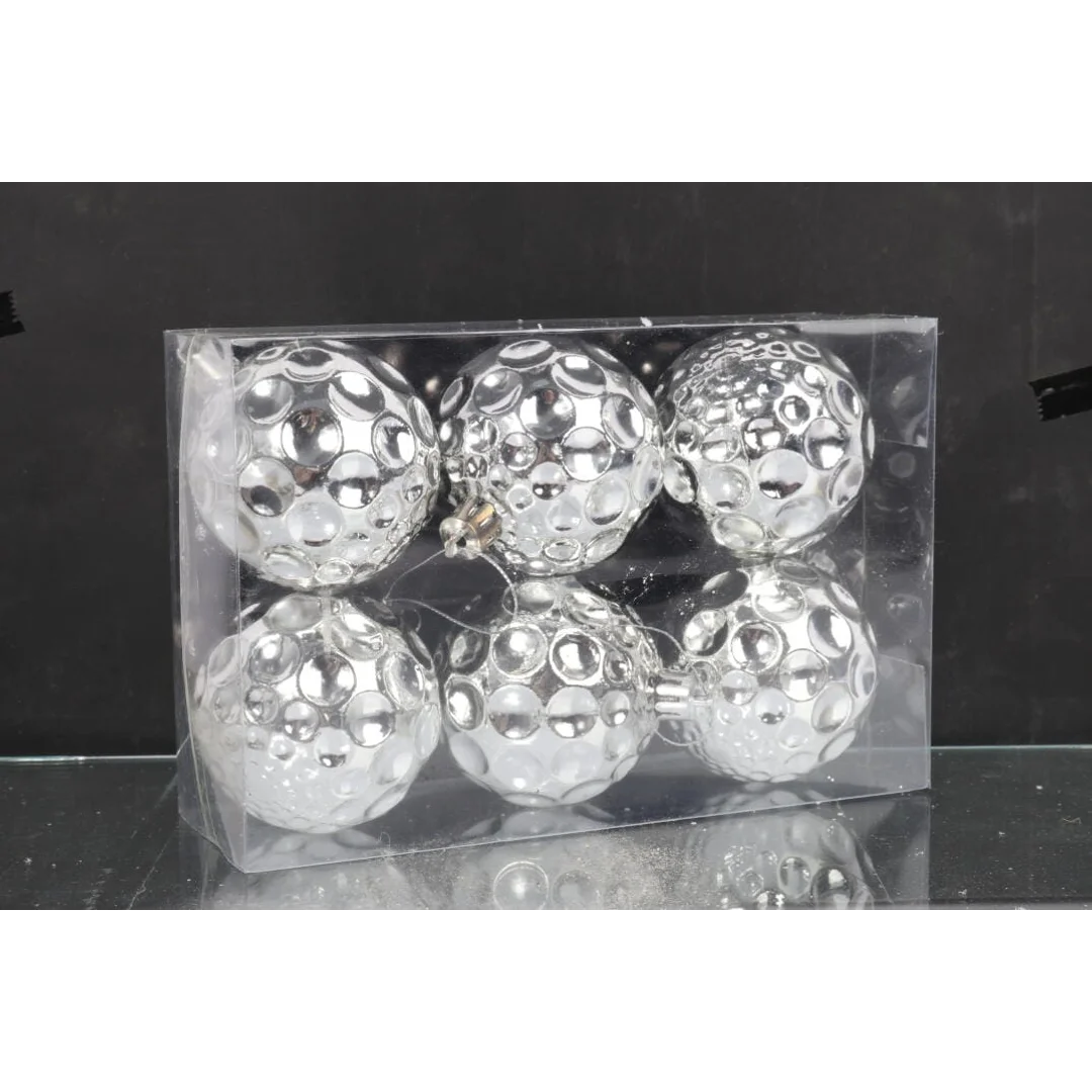 Komplet 6 Srebrnych Bombek Plastikowych 6 cm do Dekoracji Świątecznych — zdjęcie 2