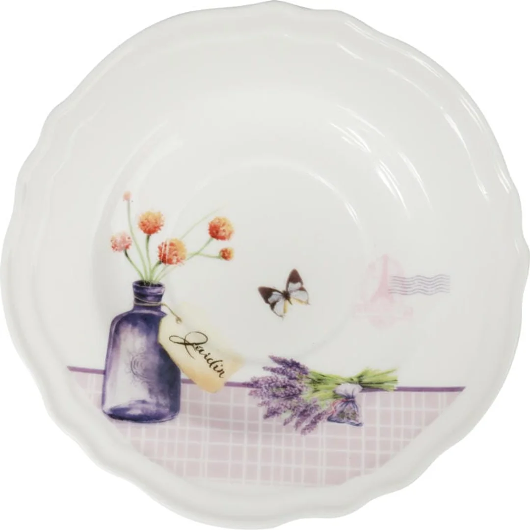 Komplet ceramiczny filiżanka z talerzykiem z kwiatami w wazonie w prezentowym kartoniku