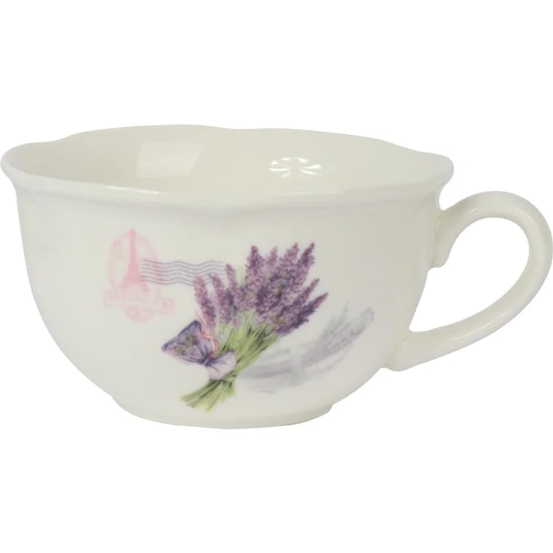 Komplet ceramiczny filiżanka z talerzykiem z kwiatami w wazonie w prezentowym kartoniku