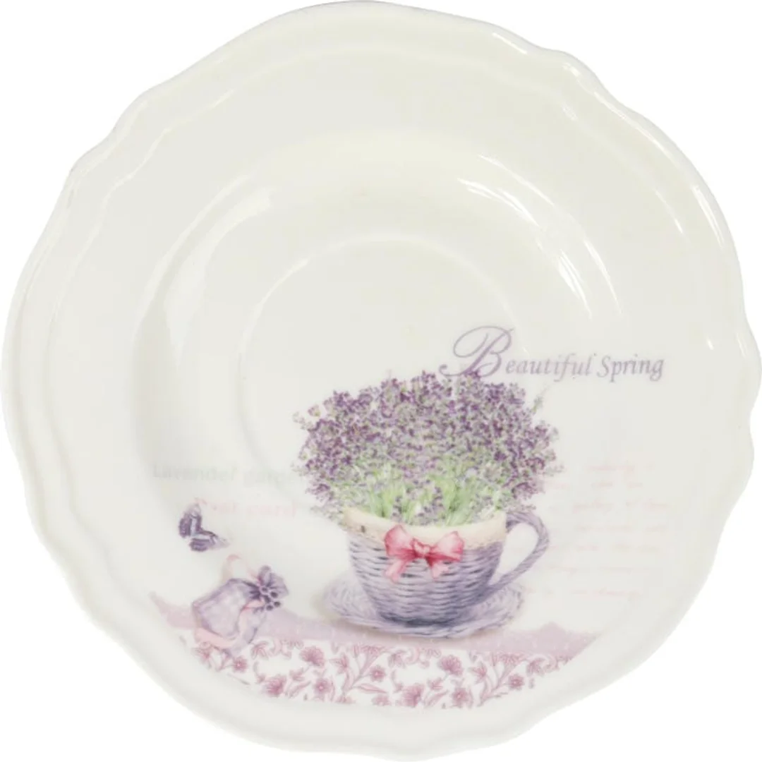 Komplet ceramiczny filiżanka z talerzykiem z wiklinowym w wazonie w prezentowym kartoniku