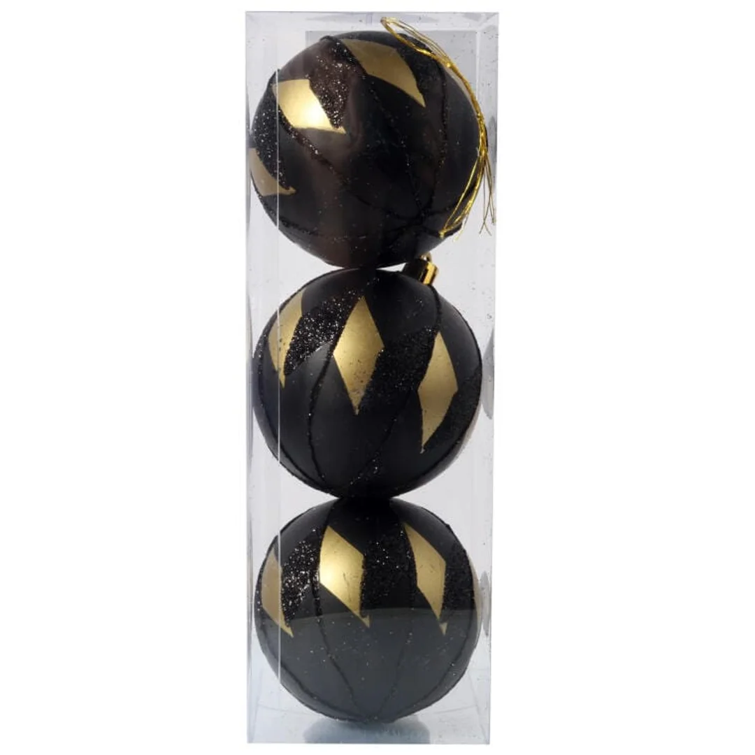 Komplet eleganckich bombek świątecznych Czarno-złote Luksusy, 3 szt., 8 cm — zdjęcie 5
