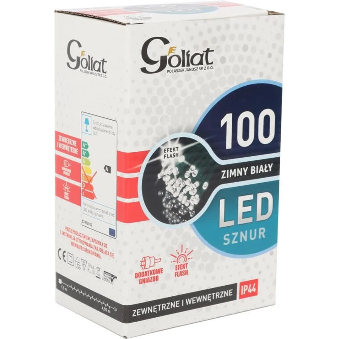 Komplet Lampek Choinkowych 100 LED Zimny Biały z Efektem Flash i Dodatkowym Gniazdem, Odporny na Wodę (IP44) — zdjęcie 2