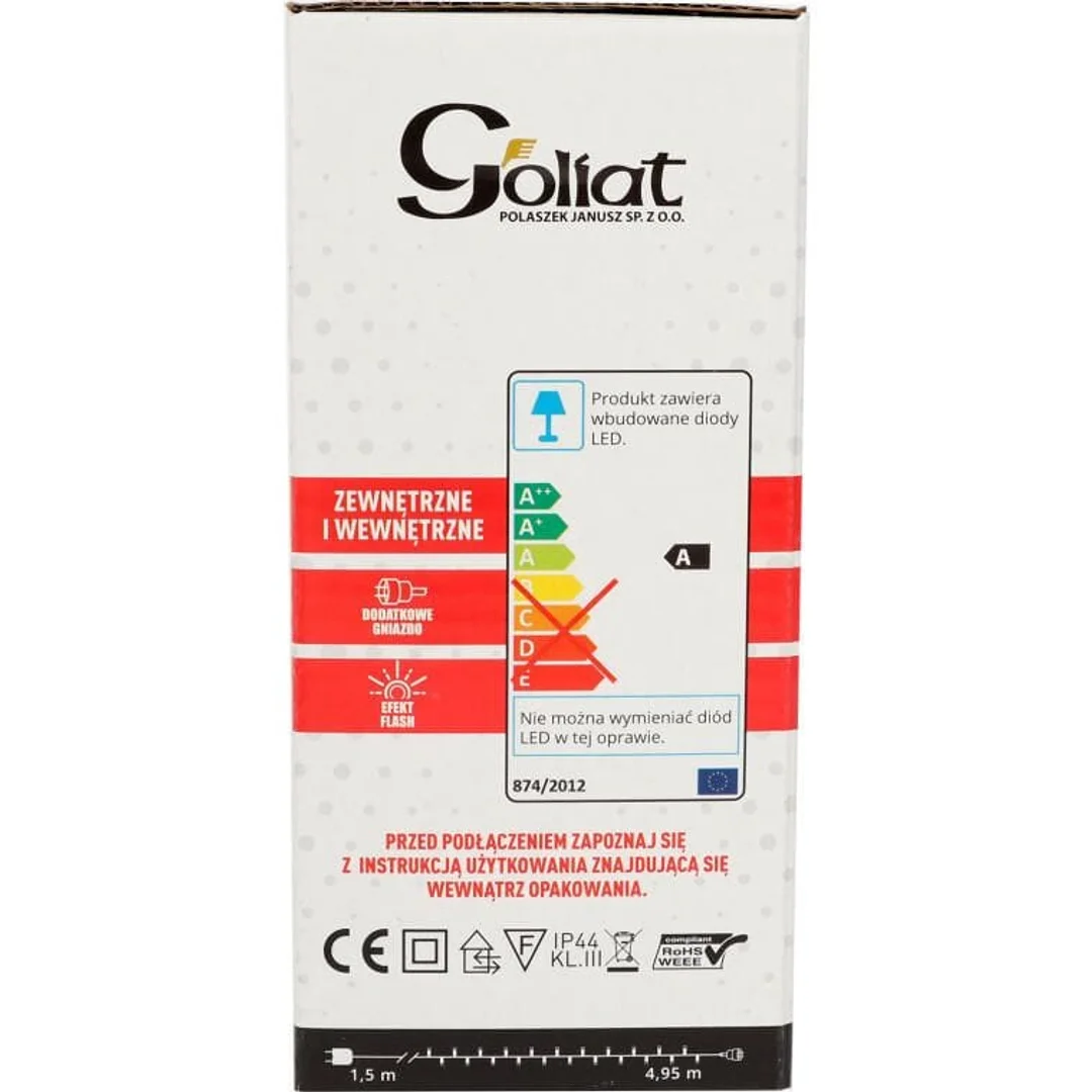 Komplet Lampek Choinkowych 100 LED Zimny Biały z Efektem Flash i Dodatkowym Gniazdem, Odporny na Wodę (IP44) — zdjęcie 4