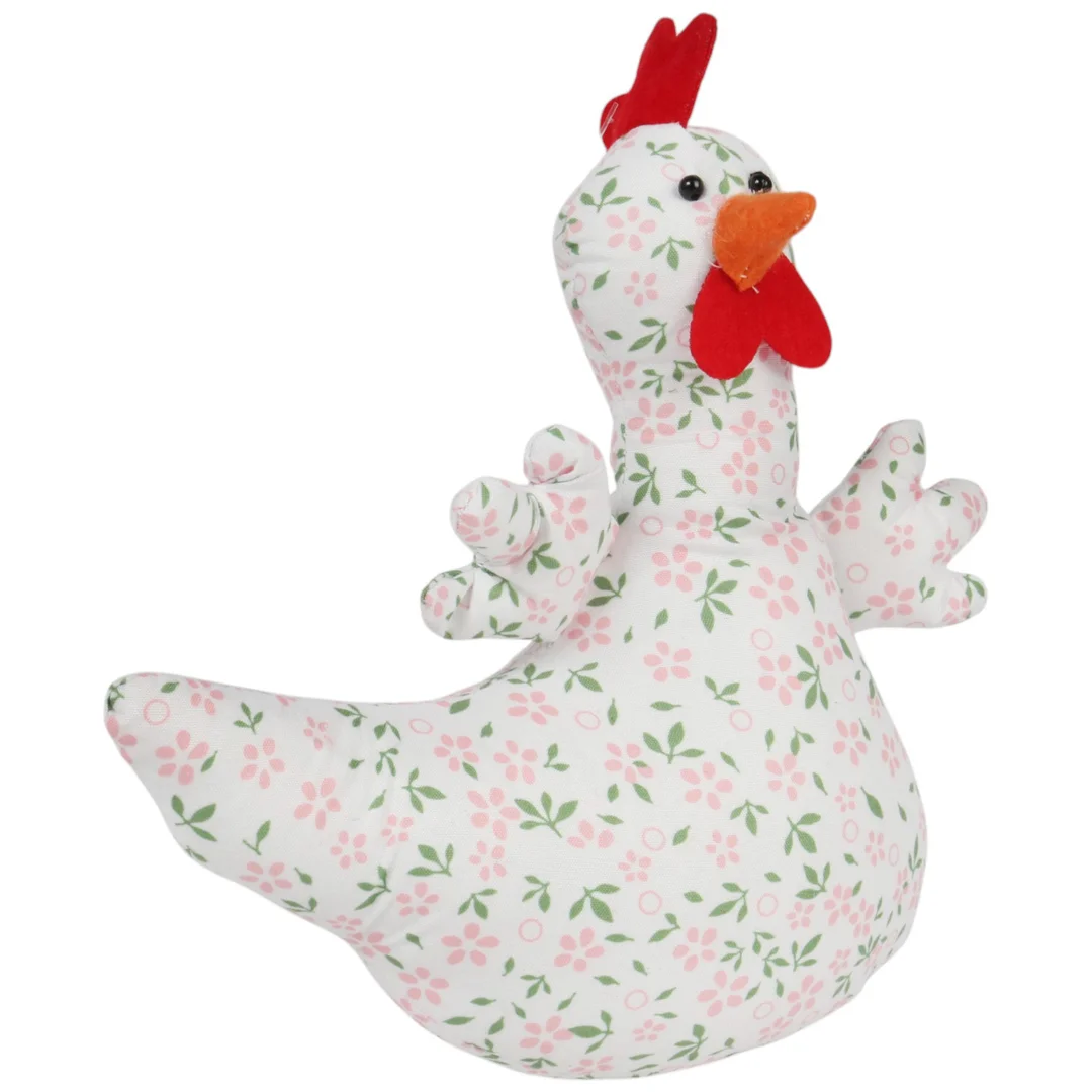 KURA OZDOBA Z MATERIAŁU W KWIATKI KURA FOLKLOR WIELKANOC RÓŻOWA 25 CM — zdjęcie 3