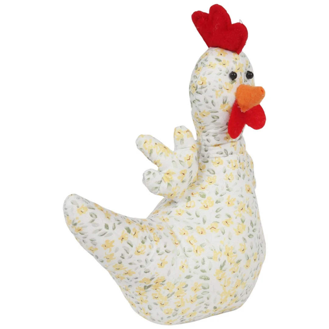 KURA OZDOBA Z MATERIAŁU W KWIATKI KURA FOLKLOR WIELKANOC ŻÓŁTA 25 CM — zdjęcie 3
