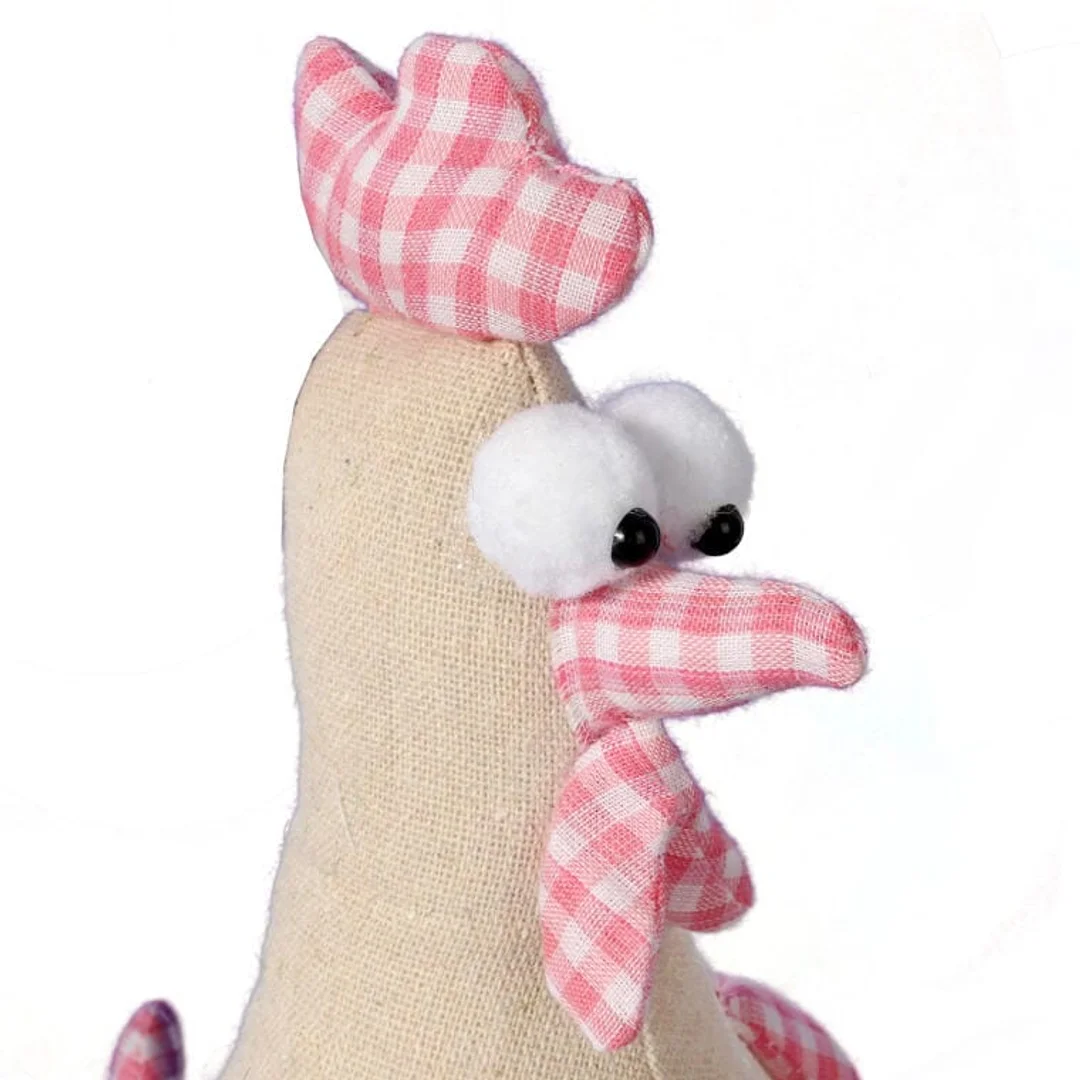 Kura Wielkanocna z Materiału 25cm - Dekoracja Wiosenna w Biało-Różową Kratkę — zdjęcie 2