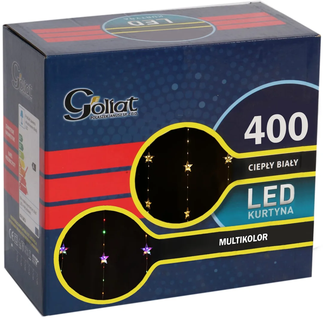 KURTYNA ŚWIETLNA 3X2M 50 GWIAZDEK OZDOBY ŚWIĄTECZNE LAMPKI 400 LED CIEPŁY BIAŁY/MULTICOLOR