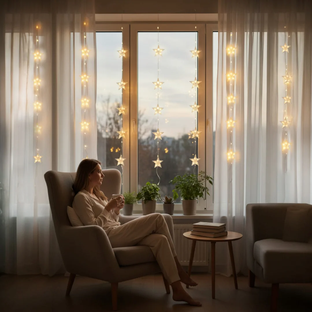 KURTYNA ŚWIETLNA 3X2M 50 GWIAZDEK OZDOBY ŚWIĄTECZNE LAMPKI 400 LED CIEPŁY BIAŁY/MULTICOLOR
