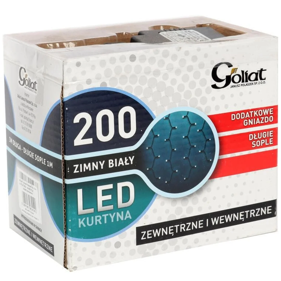 Kurtyna Świetlna LED 200 Białych Lampek z Dodatkowym Gniazdem, Do Użytku Wewnętrznego i Zewnętrznego, 3mx1m — zdjęcie 9
