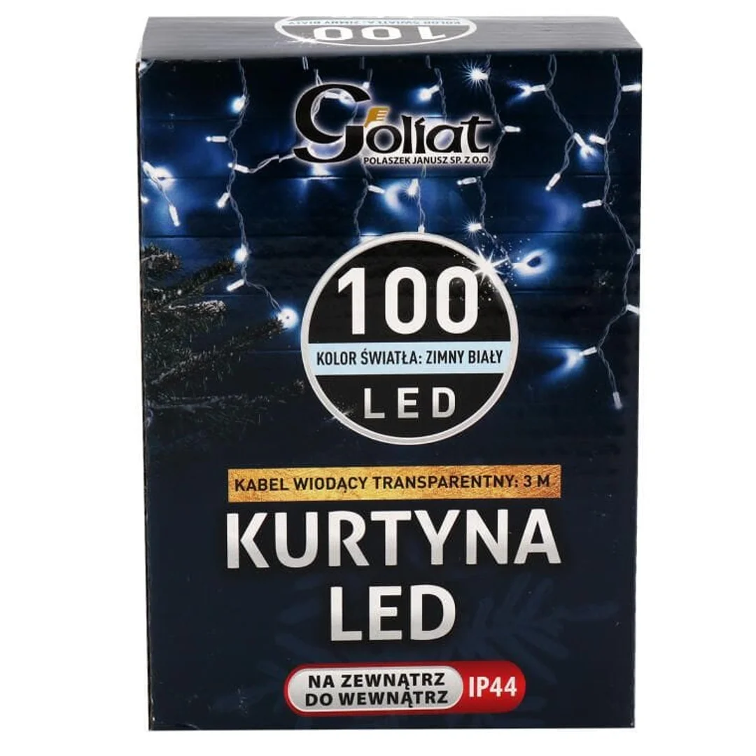Kurtyna Świetlna LED Sople 100 Diód, Zimny Biały, 3m, 6W Energooszczędna, Zasilanie Sieciowe — zdjęcie 4