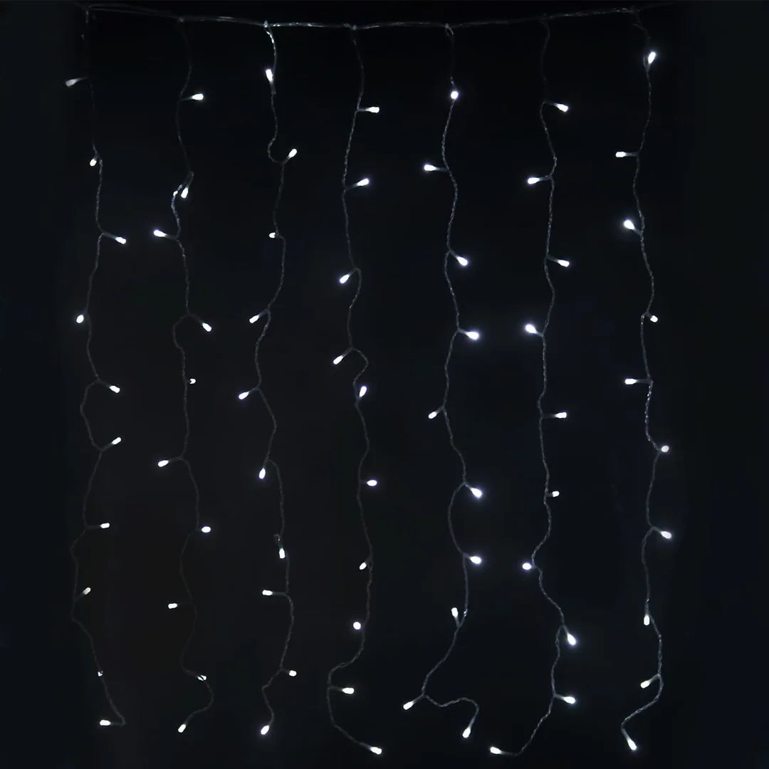 Kurtyna Świetlna LED Sople 100 Diód, Zimny Biały, 3m, 6W Energooszczędna, Zasilanie Sieciowe — zdjęcie 7