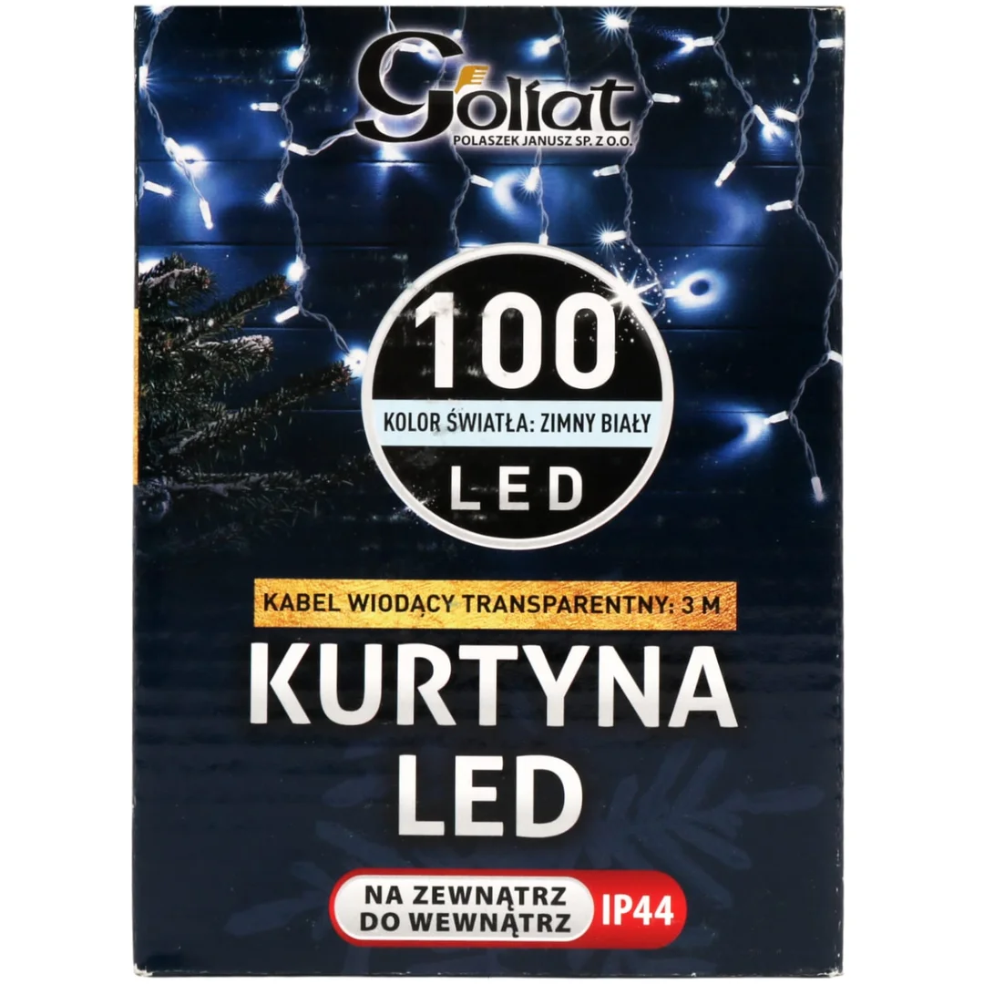 Kurtyna Świetlna LED Sople 100 Diód, Zimny Biały, 3m, 6W Energooszczędna, Zasilanie Sieciowe — zdjęcie 10