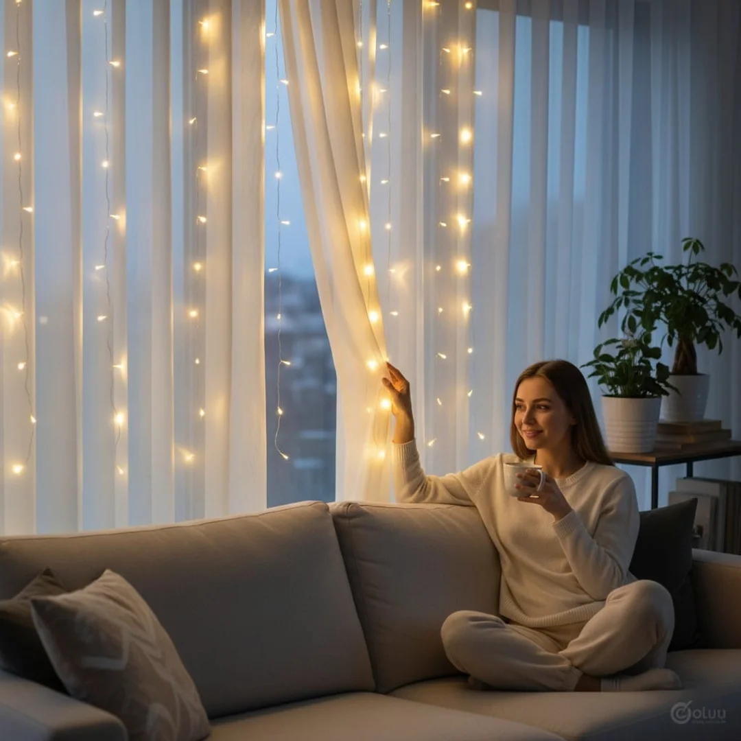 KURTYNA ŚWIETLNA NA OKNO 300 LED 3×3 LAMPKI ŚWIĄTECZNE CHOINKOWE GIRLANDA CIEPŁY BIAŁY — zdjęcie 14