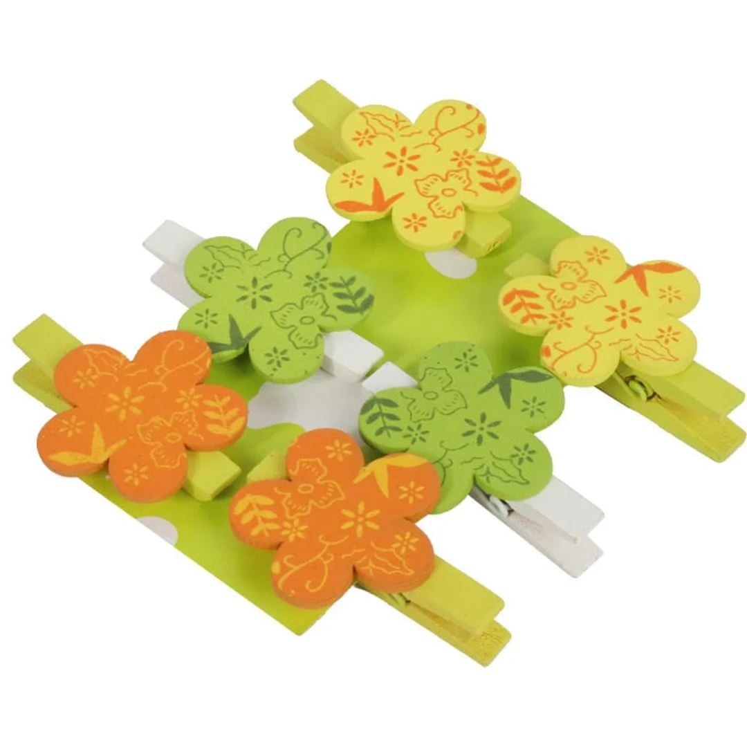 KWIATKI KLAMERKI DREWNIANE 6SZT 4,5CM WIELKANOC WIOSNA — zdjęcie 2