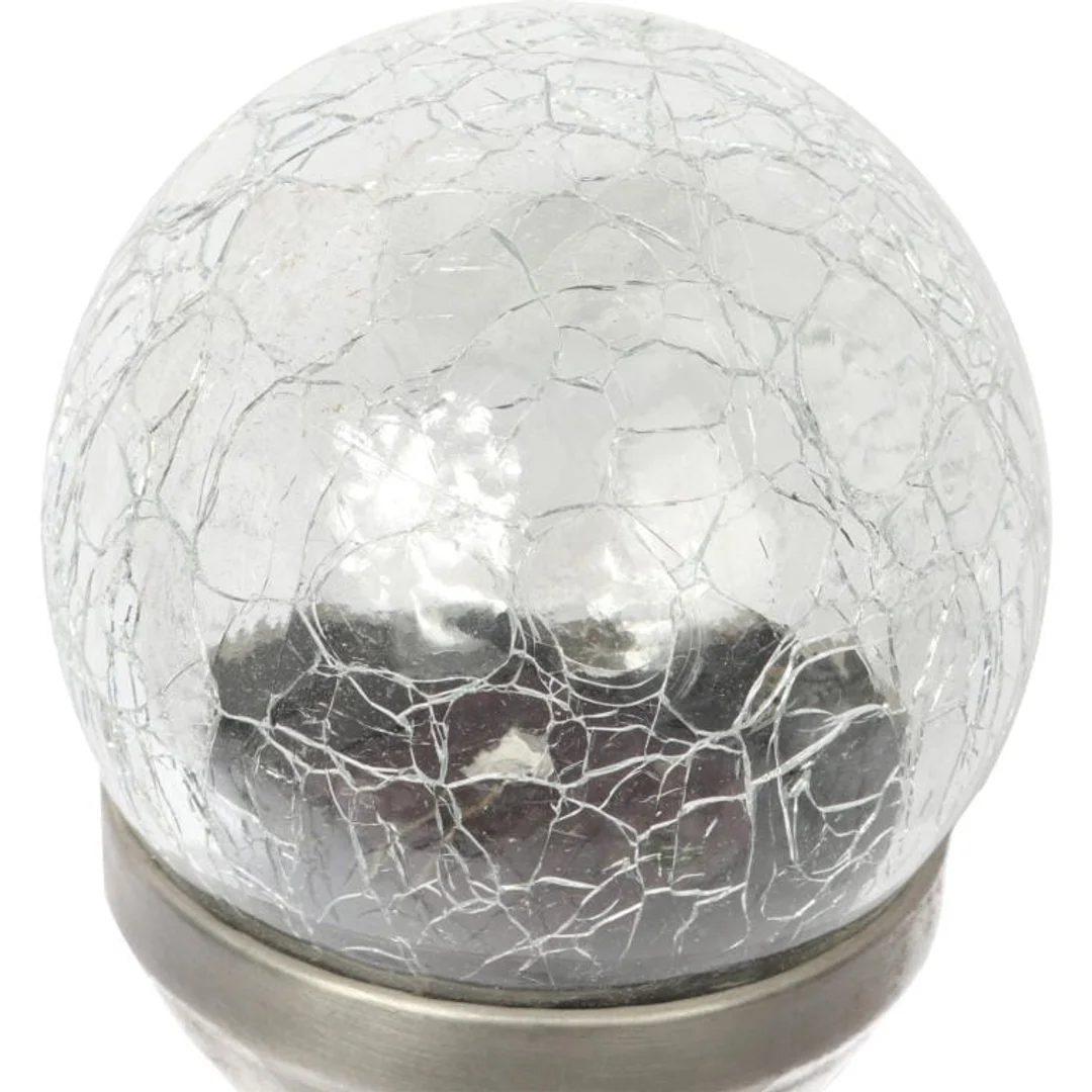Lampa solarna LED z efektem crash glass wbijana w ziemię, odporna na warunki pogodowe, kolor srebrny — zdjęcie 2