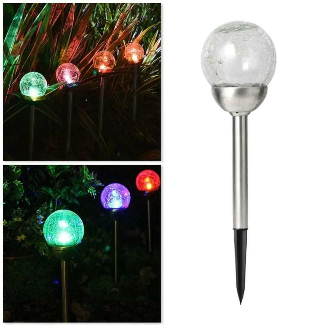 Lampa solarna LED z efektem crash glass wbijana w ziemię, odporna na warunki pogodowe, kolor srebrny — zdjęcie 4