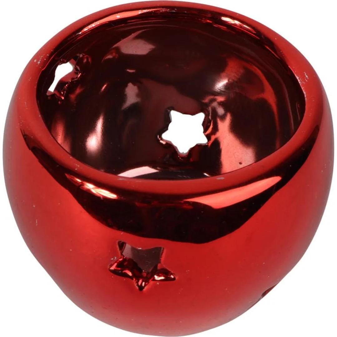 Lampion ceramiczny na świeczkę tealight obły w kolorze czerwonym — zdjęcie 2